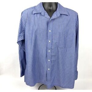 Chaps by Ralph Lauren Large L Men's Shirt Striped Blue Collared Button Front (F)